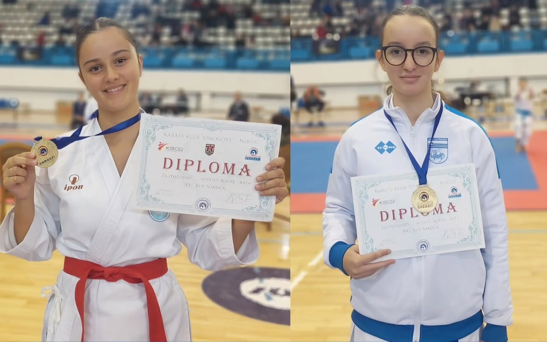 Female competitors with certificates and medals after a competition