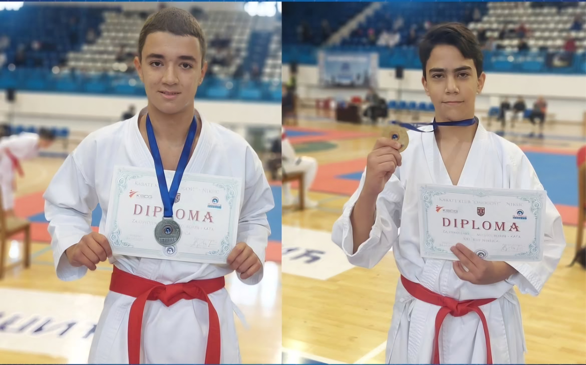 Competitors showing certificates and medals after competing